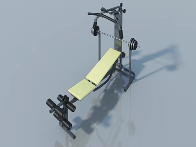 3D Model of Gym Equipment Including Bench Press Barbell and Weight Bench 3d model