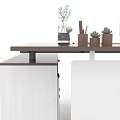 Office Desk With Brown Desktop White Drawers Apple iMac Black Lamp Stationery And Plant