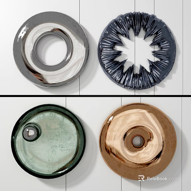 Modern Round Wall Decor Pieces in Silver Black Green Copper Finishes 3d model 