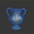 Decorative Sculpted Vase With Two Handles Detailed Painted Portrait And Ornate Base