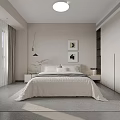 Modern Bedroom Interior With Bed White Quilt Bedside Tables Framed Artworks And Built In Wardrobe