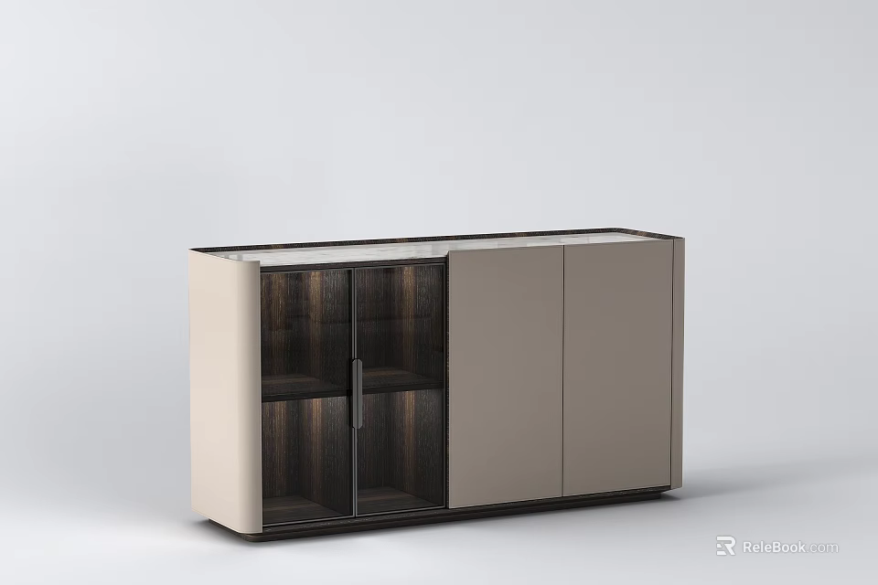Modern Minimalist Sideboard With Glass Door And Wooden Storage Cabinet Design 3d model 