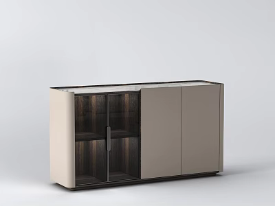 Modern Minimalist Sideboard With Glass Door And Wooden Storage Cabinet Design 3d model