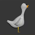 Cute 3D Cartoon Duck With White Body Yellow Beak And Yellow Feet On Dark Background