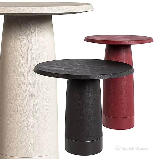 Beige Black And Red Side Tables With Round Tops And Cylindrical Bases 3d model 