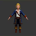 3D Cartoon Character With Blonde Hair Blue Coat Red Lining White Shirt And Yellow Boots