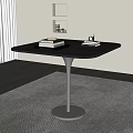 Modern Dining Table Set With Black Square Top Silver Metal Base And Gray Rug 3d model