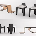 Modern Leisure Chairs with Black Frames Light Colored Cushions and Matching Curved Table 3d model