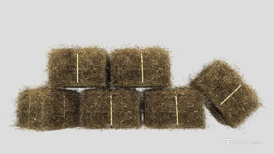Dry Hay Bales Stacked And Bound For Farm Storage And Animal Feed 3d model 