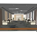 Spacious Hotel Public Lounge With Modern Sofas Coffee Tables Wooden Walls And Decorative Paintings