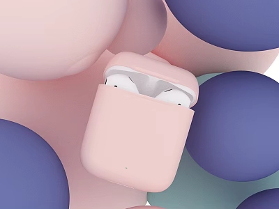 Stylish Pink Wireless Earbuds Charging Case With White Buds And Colorful Spheres 3d model