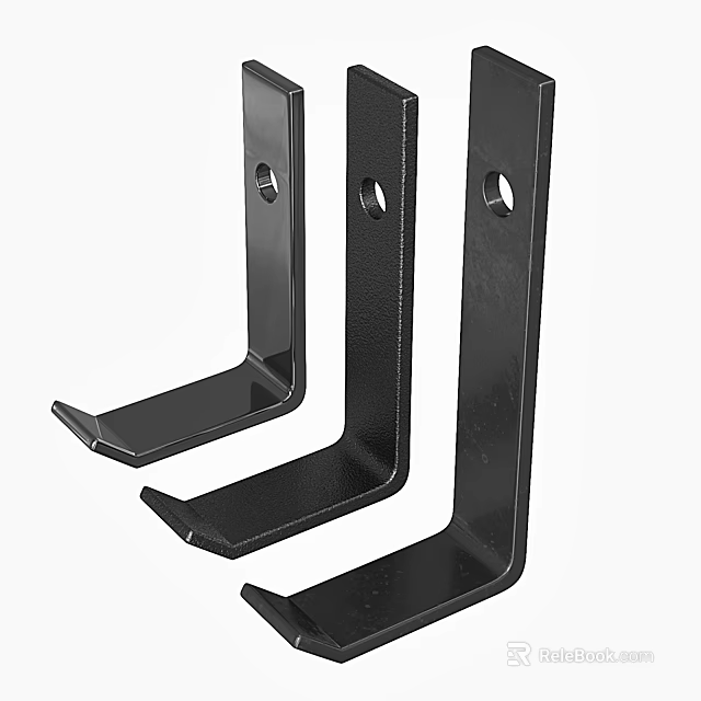Set of Three Black Metal L Shaped Hooks for Hanging Items 3d model 