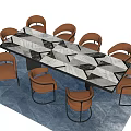 Modern Dining Table Set With Marble Top And Brown Leather Chairs 3d model