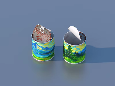 Colorful Van Gogh Style Decorative Canisters As Tissue Holders With Open Lid Showing Tissue 3d model
