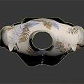 White Short Sleeved Shirt With Gold And Blue Leaf Pattern Design