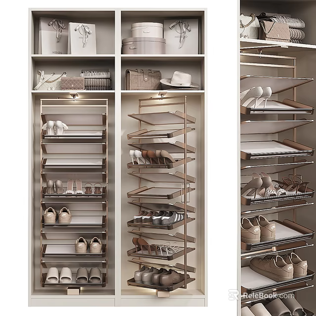 Modern Shoe Cabinet Interior Design With Multiple Shelves And Organized Shoe Storage 3d model 