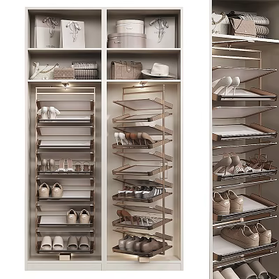 Modern Shoe Cabinet Interior Design With Multiple Shelves And Organized Shoe Storage 3d model