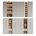 Modern White Bookcase With Open Shelves Closed Cabinets LED Lighting And Decorative Books