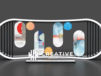 Modern Creative Cultural Wall With Colorful Graphic Designs And Display Panels 3d model