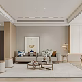 Modern Living Dining Room Interior With Light Gray Sofa Wooden Coffee Tables And Framed Painting