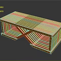 Modern Wooden Stool With Crossed Support Structure And Slatted Surface Design 3d model