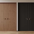 Modern Brown And Black Double Doors With Wooden Panels And Metal Handles