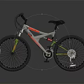 Red and Silver Mountain Bicycle with Green Accents Black Seat and Reflective Design