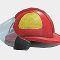 Red Firefighter Helmet With Transparent Visor And Yellow Accent Safety Gear