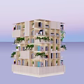 Modern Wooden Multi Tiered Bookcase Structure With Green Plants And Windows 3d model