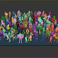 Crowd of Diverse People With Various Poses And Colorful Outfits On Blue Platform