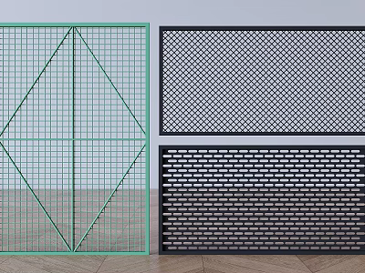 Modern Fencing Designs With Light Green Diamond Grid And Black Rectangular Hole Patterns 3d model