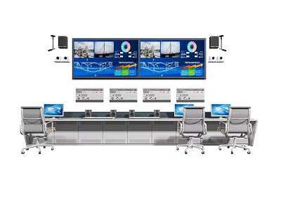Control Room Setup With Multiple Monitoring Displays And Ergonomic Console Chairs 3d model