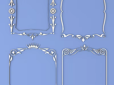 Ornamental Carved Frames With Floral Patterns Crown Motifs And Curved Details On Blue Background 3d model
