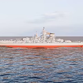 White and Red Warship Sailing on Calm Blue Sea with Deck Structures 3d model