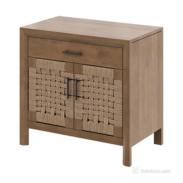 Wooden Nightstand With Drawer And Woven Door Design For Bedroom Decor 3d model 