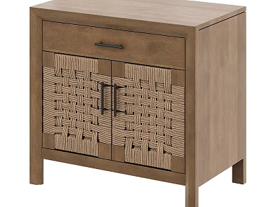 Wooden Nightstand With Drawer And Woven Door Design For Bedroom Decor 3d model