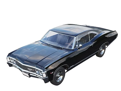 Black Classic Two Door Vintage Muscle Car With Chrome Wheels And Sleek Design 3d model
