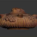 Terracotta Pumpkin Container With Grape Leaf Carvings Multiple Spouts And Decorative Lid For Home Decor