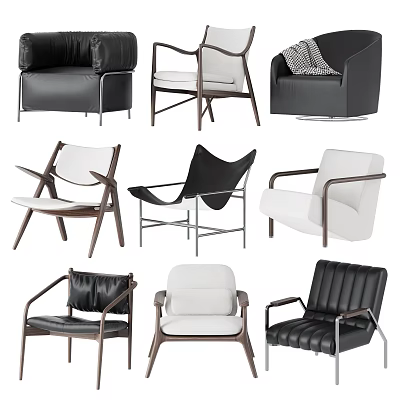 Modern Accent Chairs In Various Styles With Leather Fabric Upholstery And Wooden Frames 3d model