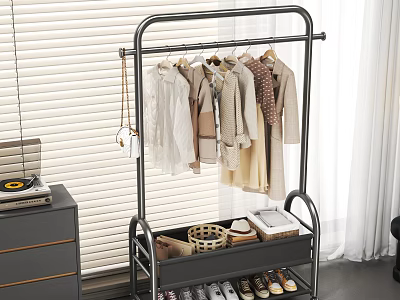 Modern Metal Clothes Rack With Hanging Clothes Shoes Storage Shelves And Basket Items 3d model