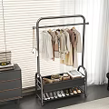 Modern Metal Clothes Rack With Hanging Clothes Shoes Storage Shelves And Basket Items