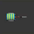 Red Bicycle with Blue and Yellow Striped Canopy and Blue White Cart