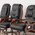 Comfortable Black Leather Office Chair With Wooden Armrests Thick Backrest And Wheels