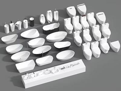 Complete Bathroom Combos With White Black Toilets Bathtubs Sinks And Accessories 3d model