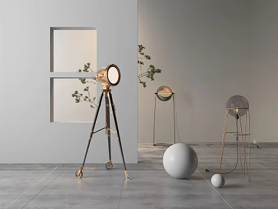 Modern Floor Lamp Designs In Minimalist Interior With Tripod Stand And Spherical Decor 3d model