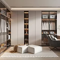 Elegant Modern Walk in Closet Interior With Glass Door Cabinets Hanging Rails And Storage Boxes
