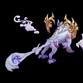 Game Fantasy Creature Character With White Fur Golden Horns Red Patterns And Cloud Tail
