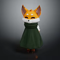 Cute Orange Fox Game Movie Character With Big Ears Green Cloak And Smiling Expression