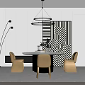 Elegant Modern Restaurant Interior With Round Dining Table Beige Chairs And Geometric Artwork 3d model