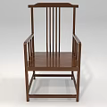 Dark Brown Wooden Armchair with Vertical Back Slats Square Armrests and Straight Legs